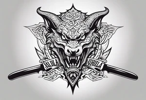 Valhalla sword dragon head axe tattoo idea