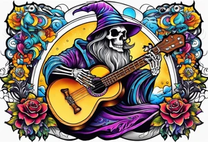 Wizard skeleton with guitar tattoo idea