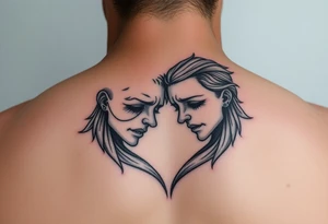 Two sad souls merging into one representing happiness and united love tattoo idea