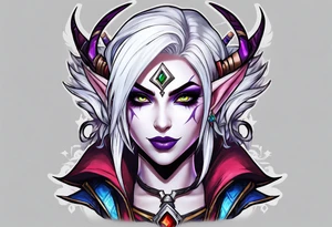 night elf from world of warcraft designed like harley quin with white hair tattoo idea