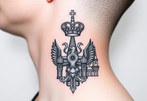 St. George 
3 russian imperial crowns above the Russian coat of arms double eagle
Russian sabre
The Kremlin or St. Basil's Cathedral scene 
on the side of my neck tattoo idea