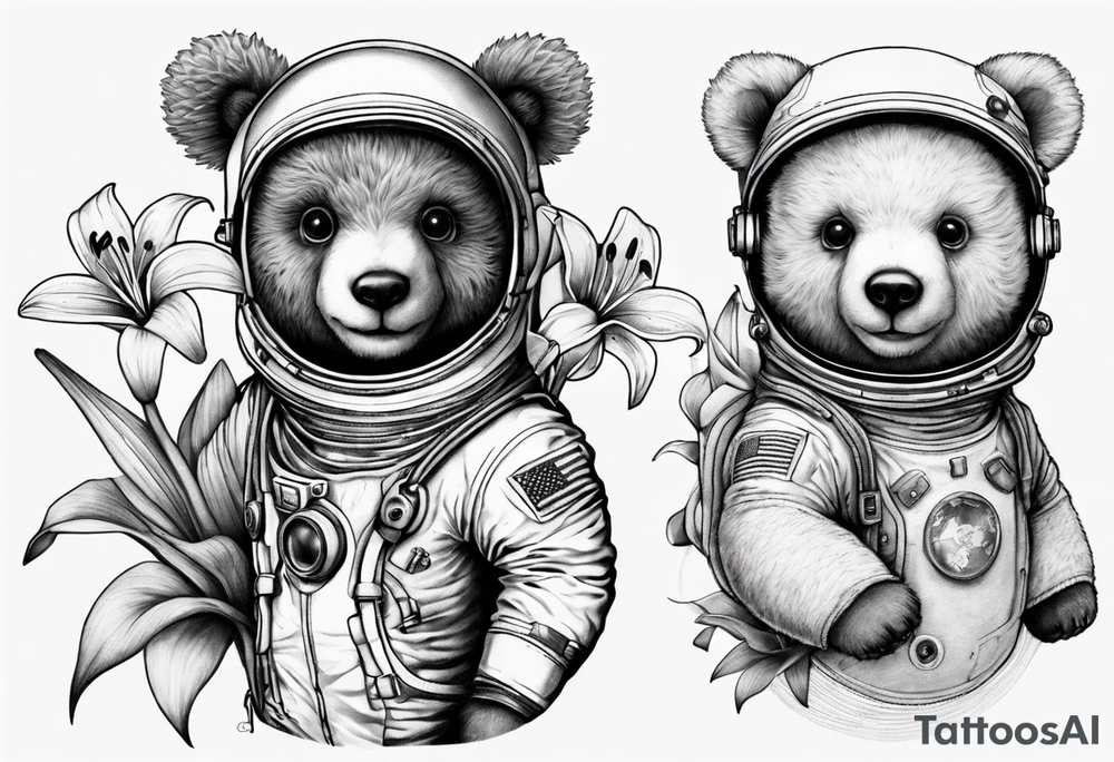 Teddy bear astronaut Lily tattoo idea