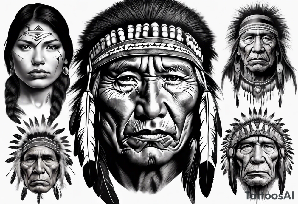 Native American face photorealism tattoo idea