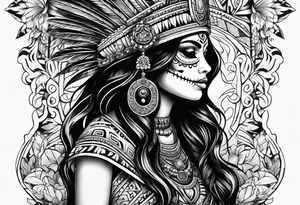 Aztec princess side profile day of the dead tattoo idea