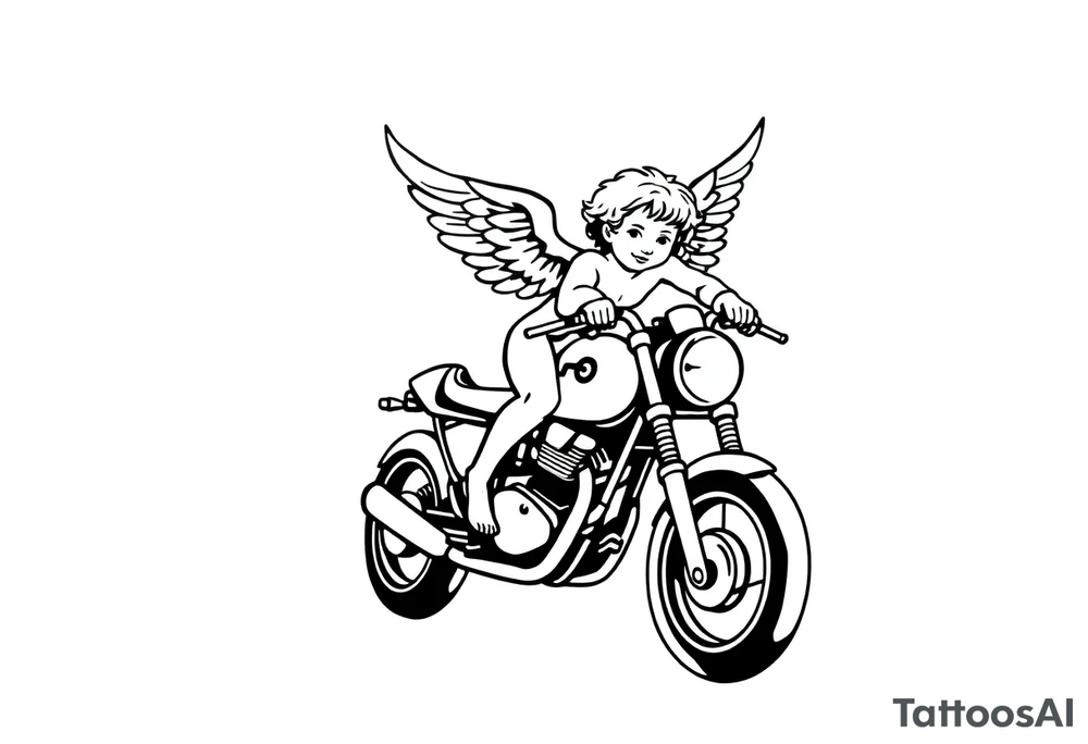 cherub on motorcycle tattoo idea