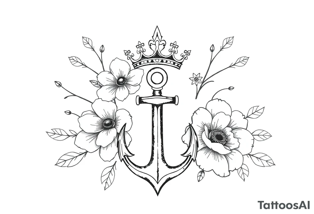 detailed beautiful gothic boho flowers with gorgeous crown and anchor tattoo idea