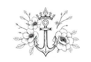 detailed beautiful gothic boho flowers with gorgeous crown and anchor tattoo idea
