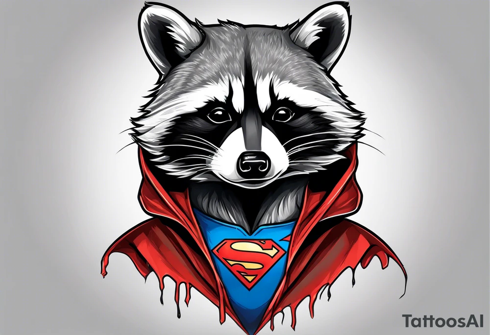 raccoon wearing a Superman hoodie tattoo idea