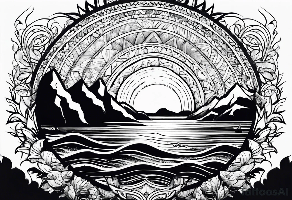 Sun, sea, mountain tattoo idea