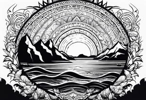 Sun, sea, mountain tattoo idea