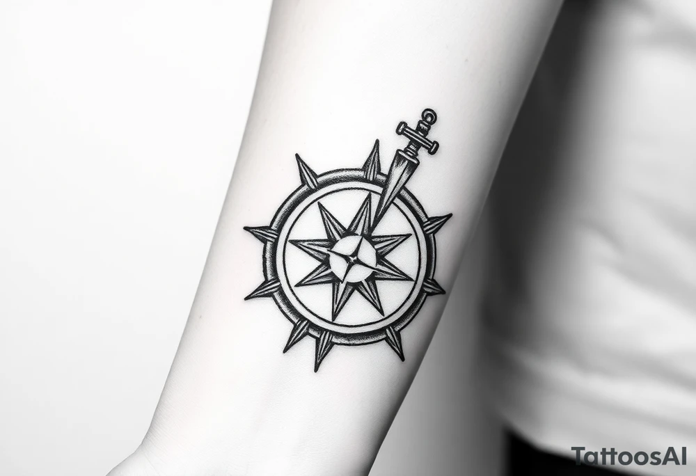 Half star half compass pirate life tattoo idea
