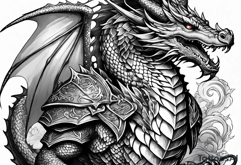 fairy wearing dragon armor and a dragon  flying tattoo idea