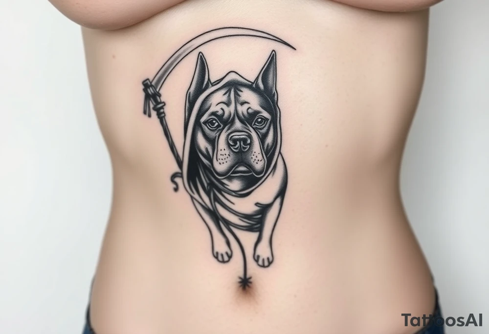 A pit bull dog as the grim reaper tattoo idea