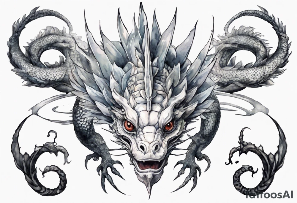 a white basilisk wearing iron crown on its head tattoo idea