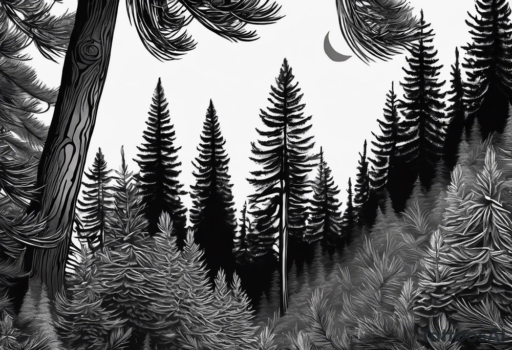 Douglas fir tree in negative space tattoo idea