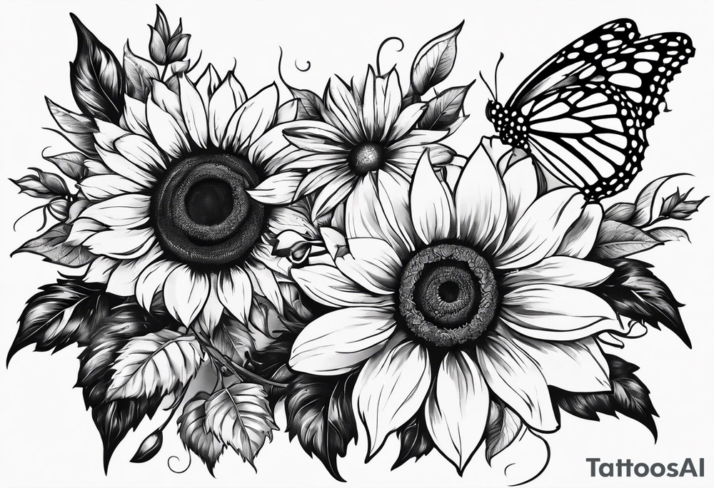 Paw print, fower rose, sunflower, butterfly tattoo idea