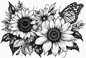 Paw print, fower rose, sunflower, butterfly tattoo idea