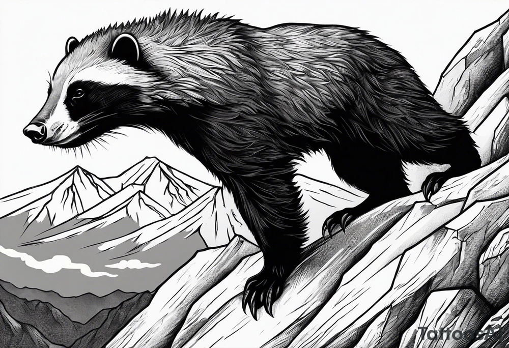 honey badger climbing up mountain, claws tattoo idea