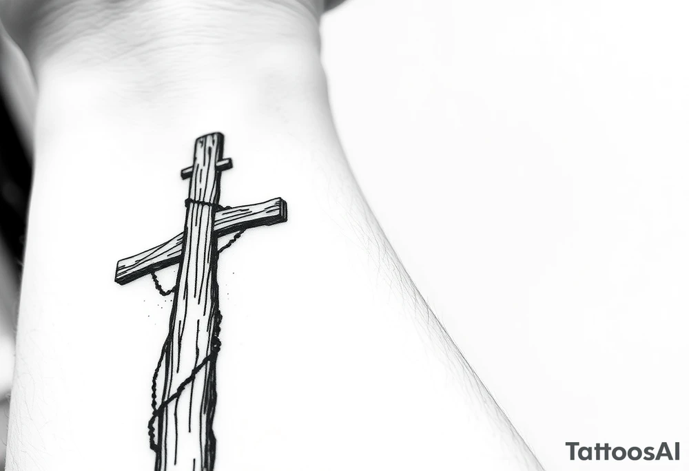 a wooden 12kv pole. Make the pole a cross that has a hidden resemblance to god. tattoo idea