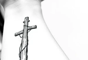 a wooden 12kv pole. Make the pole a cross that has a hidden resemblance to god. tattoo idea