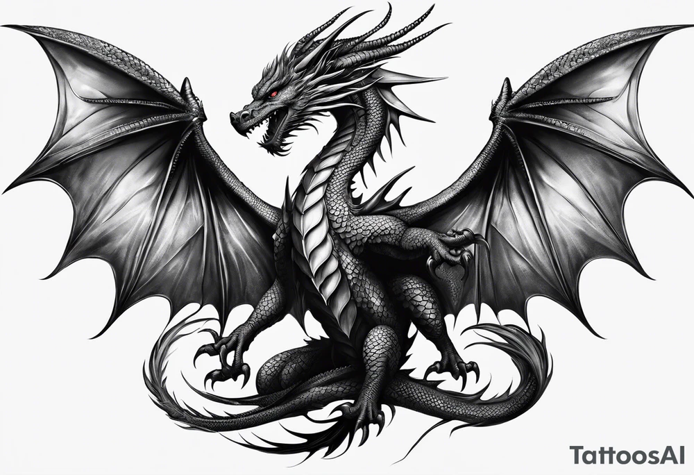 Mother dragon wings spread with 3 baby dragons tattoo idea Mother dragon wings spread with 3 baby dragons tattoo idea