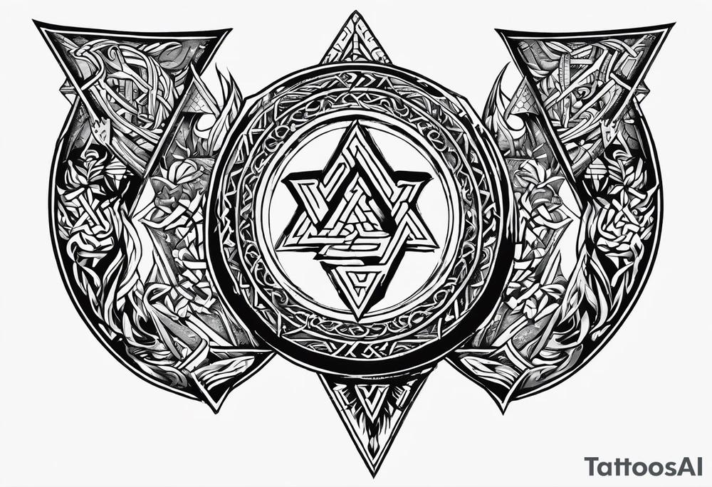 Valhalla shield sword axe Valknut fire runes tattoo idea