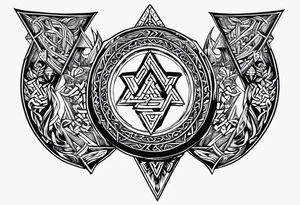 Valhalla shield sword axe Valknut fire runes tattoo idea
