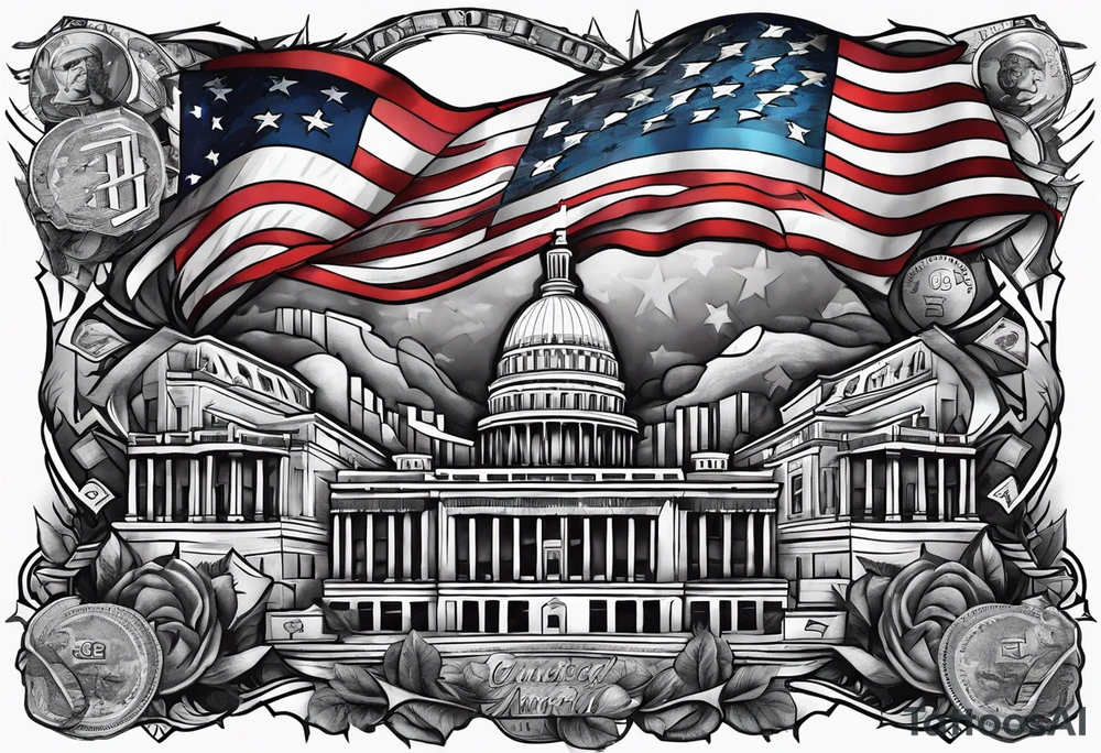 Colored america,money, patriotic, war, evil tattoo idea