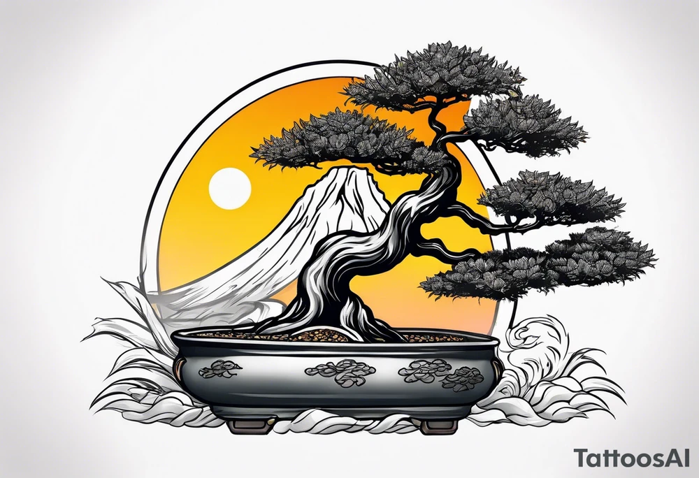 bonsai tree small with sun tattoo idea