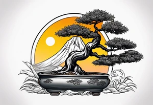 bonsai tree small with sun tattoo idea
