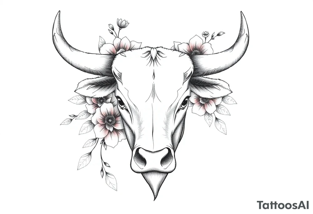Bull with flowers tattoo idea