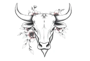 Bull with flowers tattoo idea