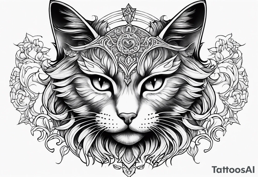 cat, love, angel, demon, peace tattoo idea