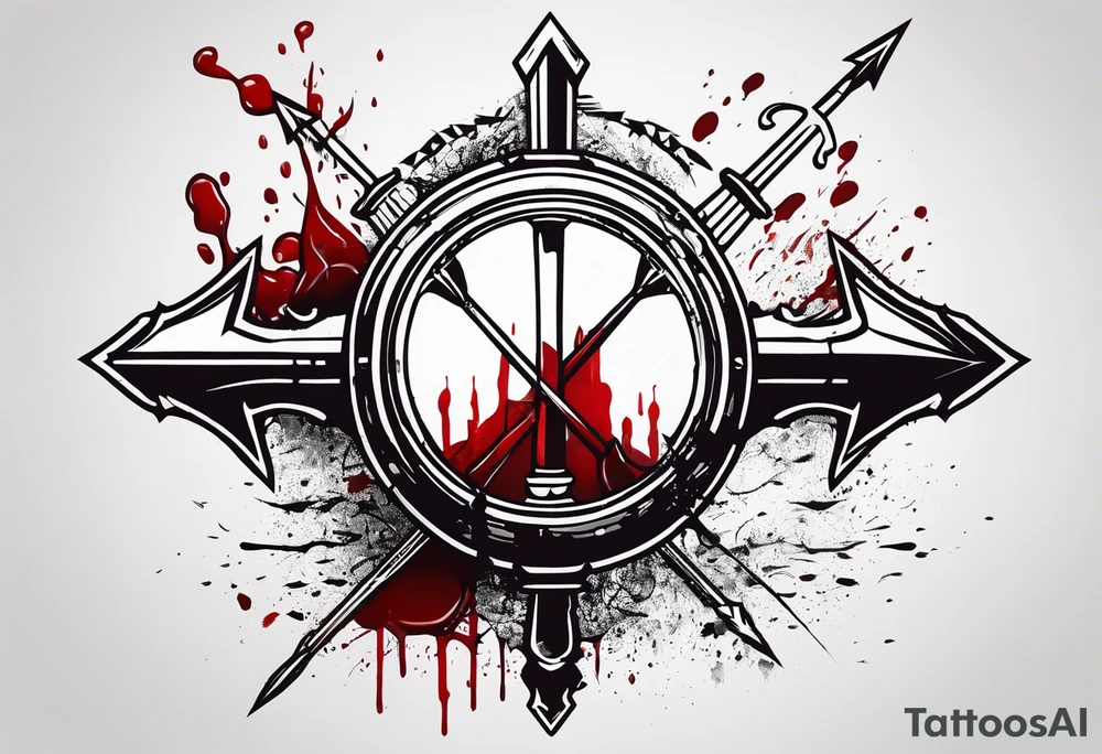 an arrow with blood dripping from the tip of it simple line art tattoo idea