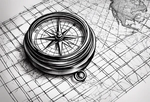 the earth on a grid with a small compass compass tattoo idea