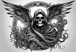 fallen reaper with wings fighting medusa tattoo idea
