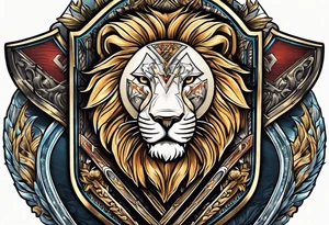 snow skis crossed like an x with a shield in front of them and a lion on the shield tattoo idea