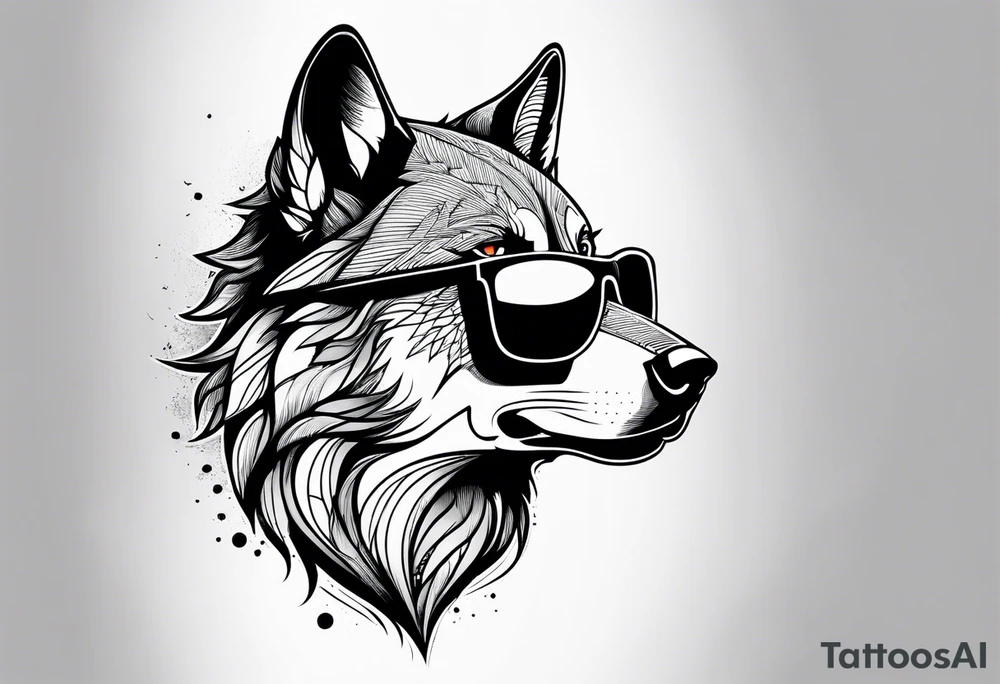 Badass wolf wearing sunglasses tattoo idea