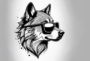 Badass wolf wearing sunglasses tattoo idea