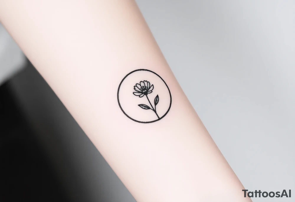 Small black and white tattoo full moon with small chrysanthemum birth flower AND tiny scorpio gliph inside moon tattoo idea