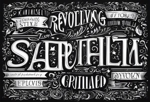 Text design revolving around the text გაომარჯოს tattoo idea