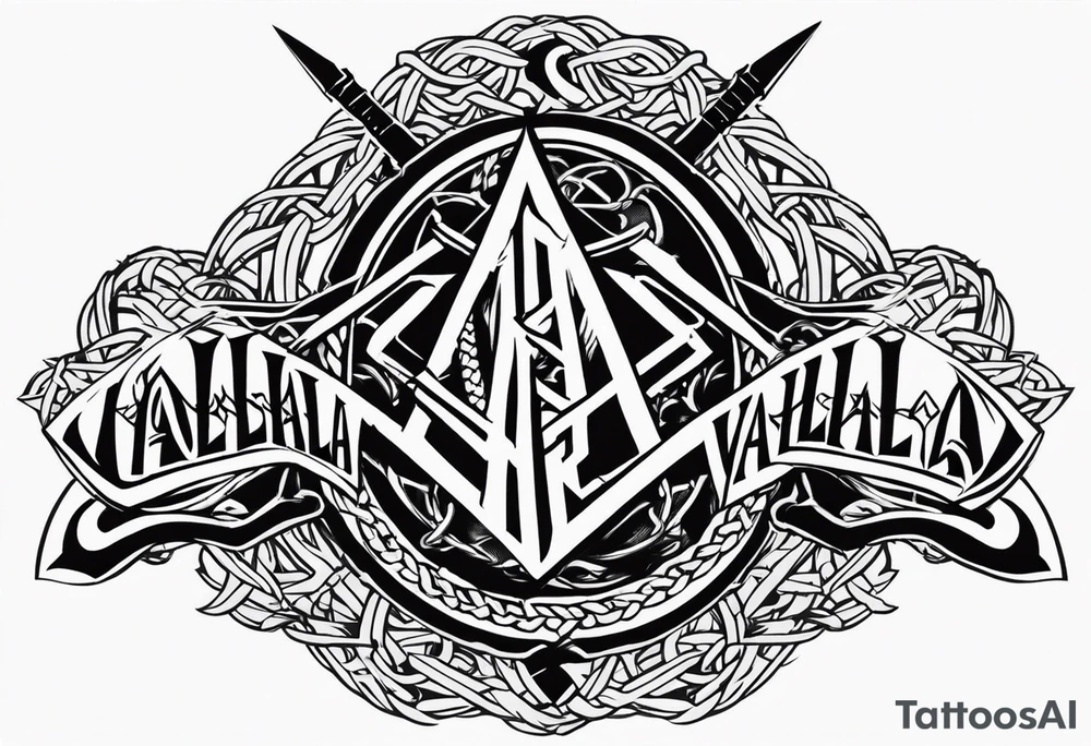Valhalla sword shield dragon axe Valknut barbed wire chains tattoo idea Valhalla sword shield dragon axe Valknut barbed wire chains tattoo idea