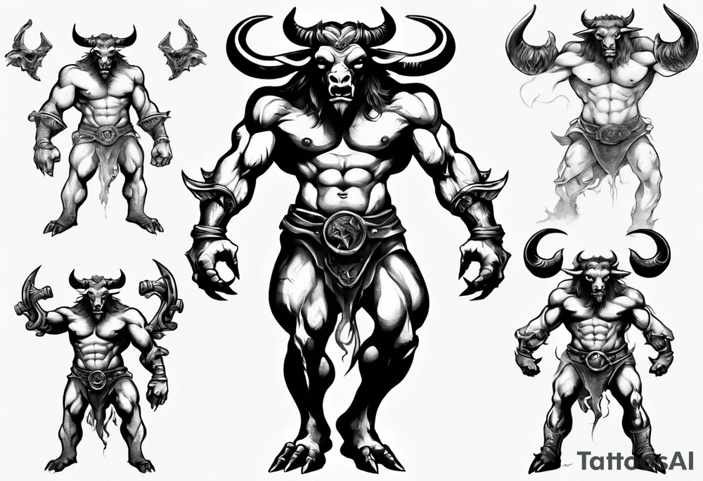 evil minotaur 
 full body tattoo idea