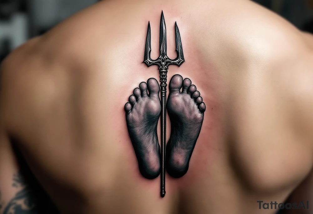 barefoot behind trident tattoo idea
