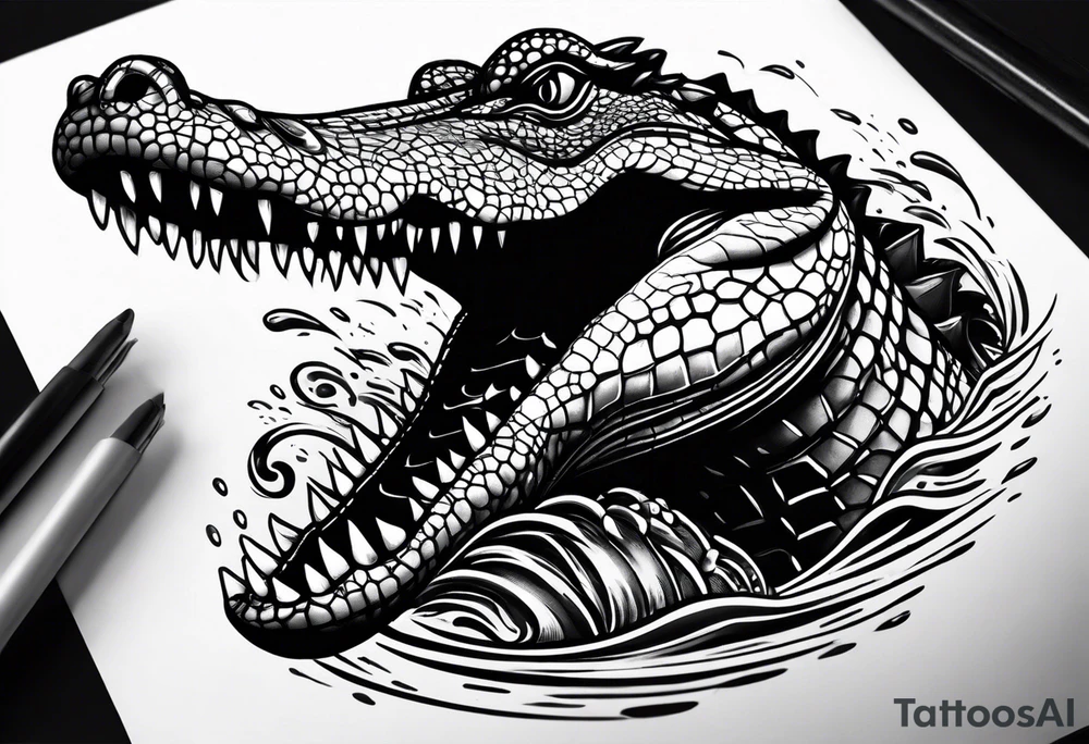 Alligator coming up out of the water tattoo idea