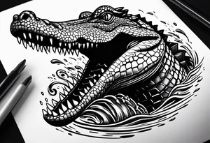 Alligator coming up out of the water tattoo idea