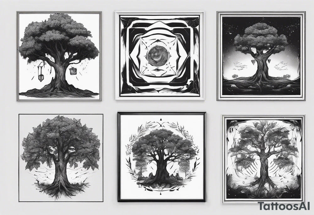 POV under a tree square framed minimalistic tattoo idea