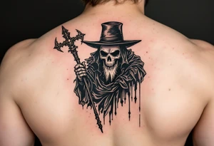 Plague doctor holding a staff tattoo idea