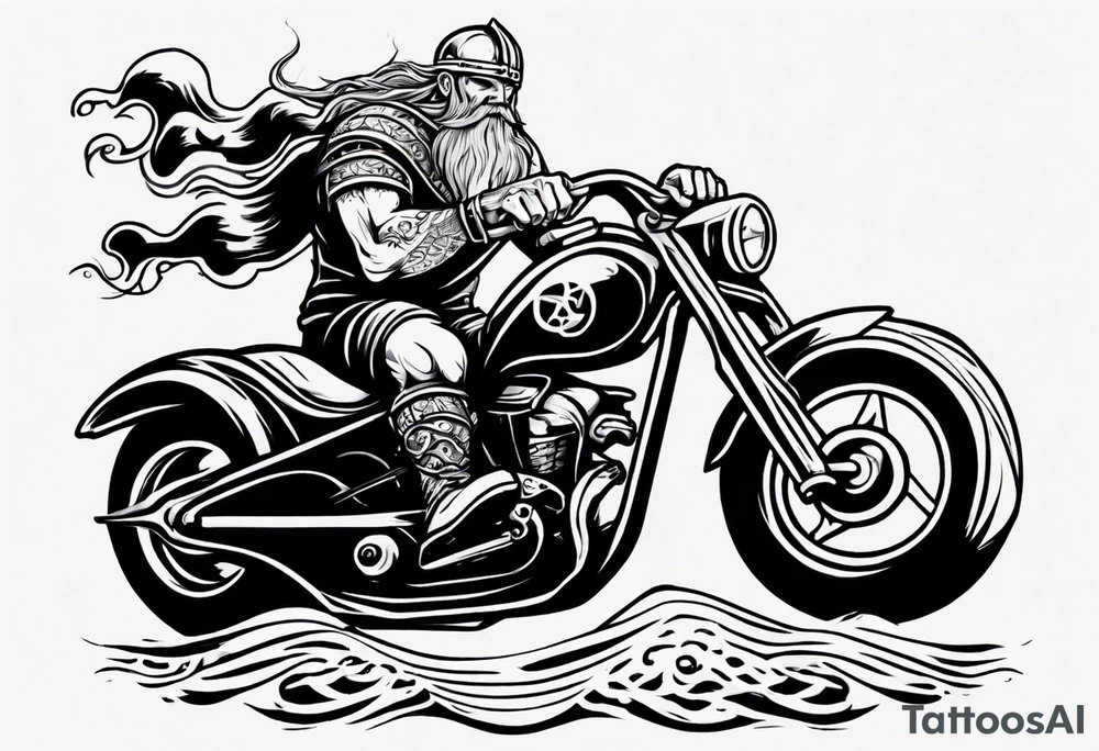 Viking riding a motorcycle along the beach tattoo idea