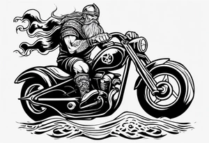 Viking riding a motorcycle along the beach tattoo idea